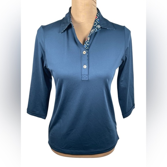 Peter Millar Tops - Peter‎ Millar Women’s Navy and Cream Geometric Polo XS